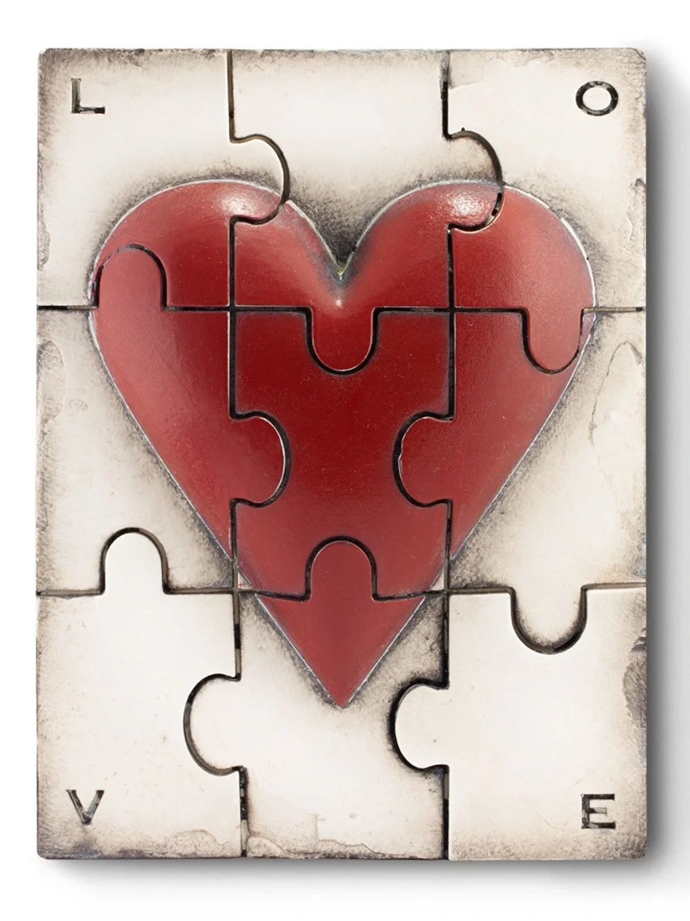 DISCONTINUED Sid Dickens BELOVED Red and Cream Puzzle Heart Wall Tile